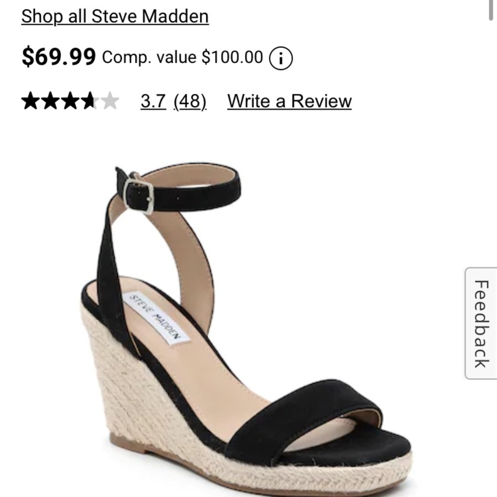Black Steve Madden wedges. Size 9. Ankle strap and whicker texture on sides.